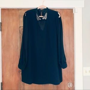 BCBG CRYSTAL COLLAR SHEATH DRESS